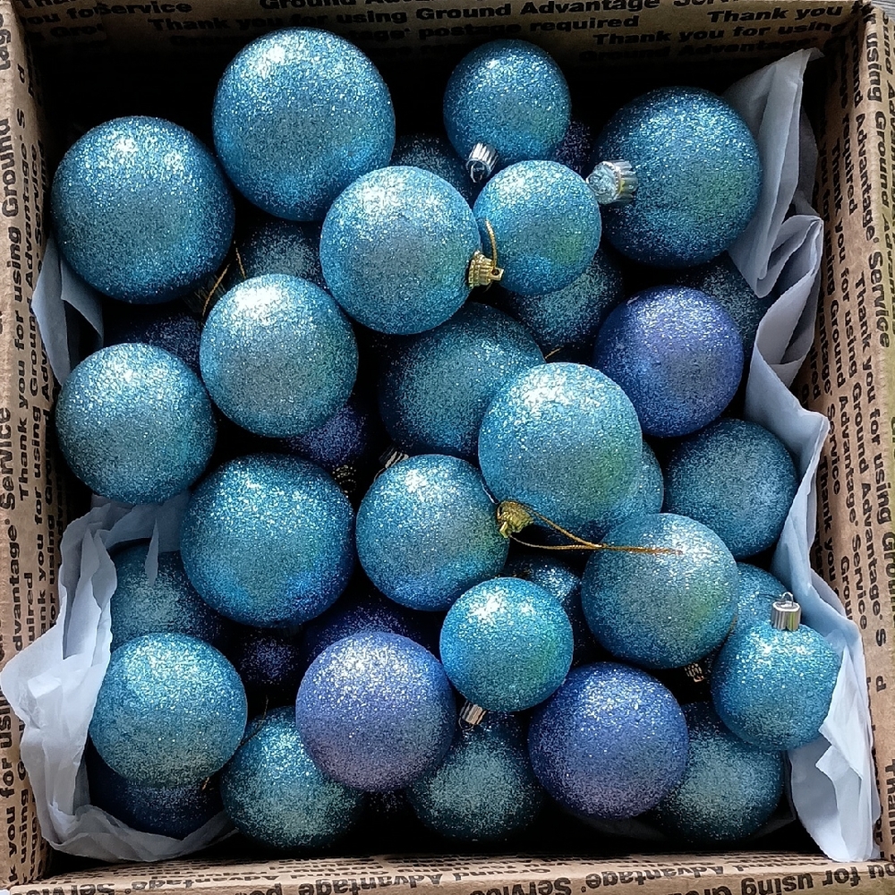 76 Blue Glitter Holiday Ornaments